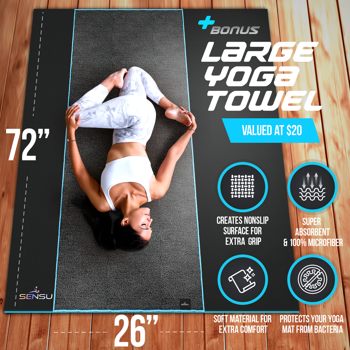 Premium Photo  A yoga mat is on a wooden floor in a dark room with a large  window that says'yoga'on it.