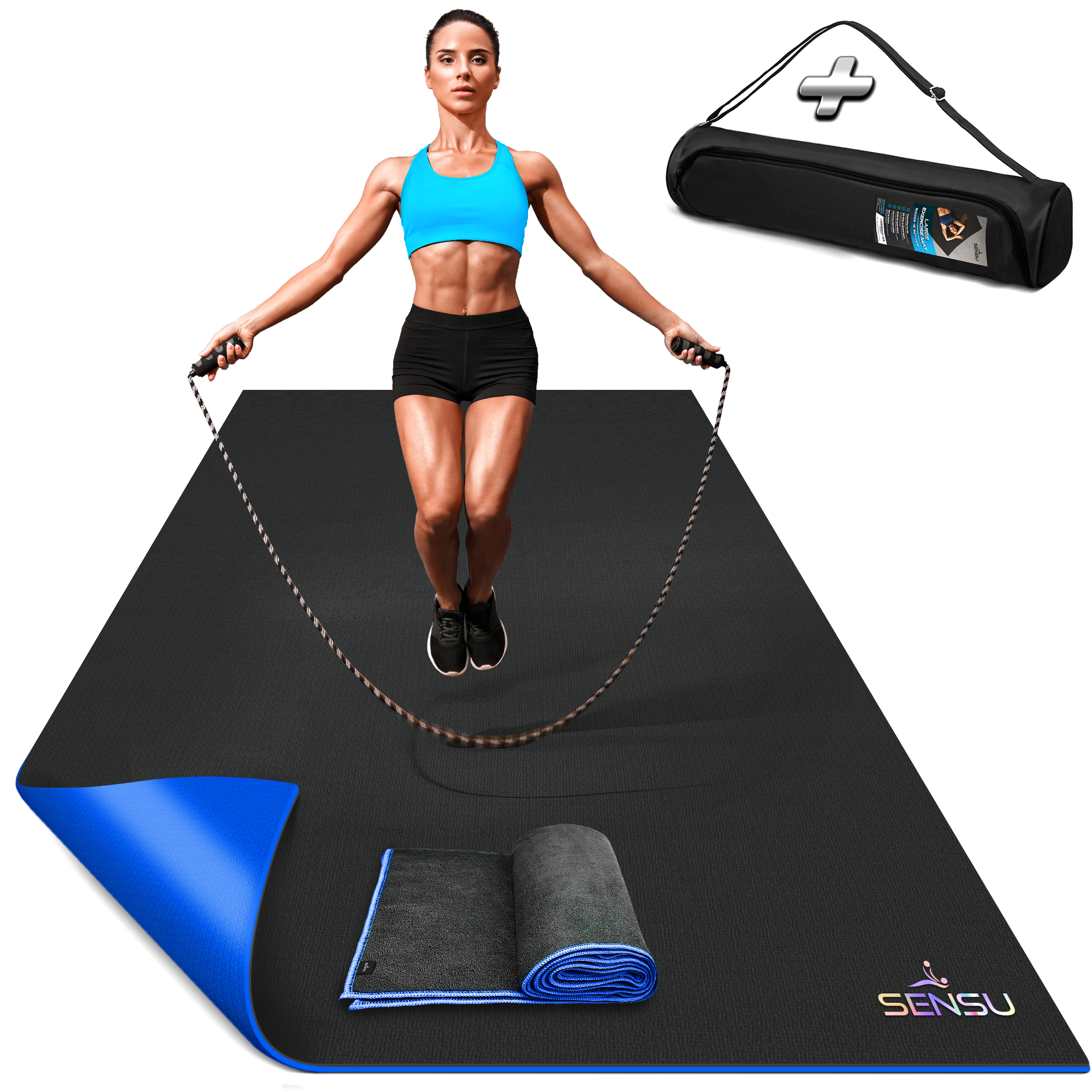 Sensu Large Exercise Mat – 6’ x 4’ x 8.5mm Extra Thick Workout Mats for Home Gym Flooring - Perfect for Jump Rope, Weights, Cardio and Fitness–